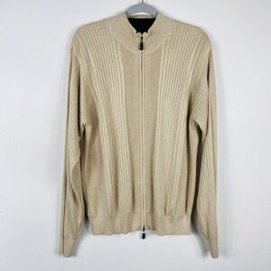 Harold Powell Size Large Full Zip Sweater Tan Silk Cotton Cashmere